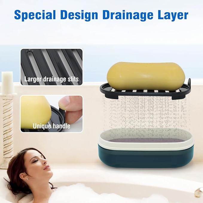 Travel Soap Container, Soap Dish with Lid, Travel Soap Box with Removable Draining Layer, Portable Soap Case for Traveling, Camping, Gym (Blue Style A)-BrightBean Baby