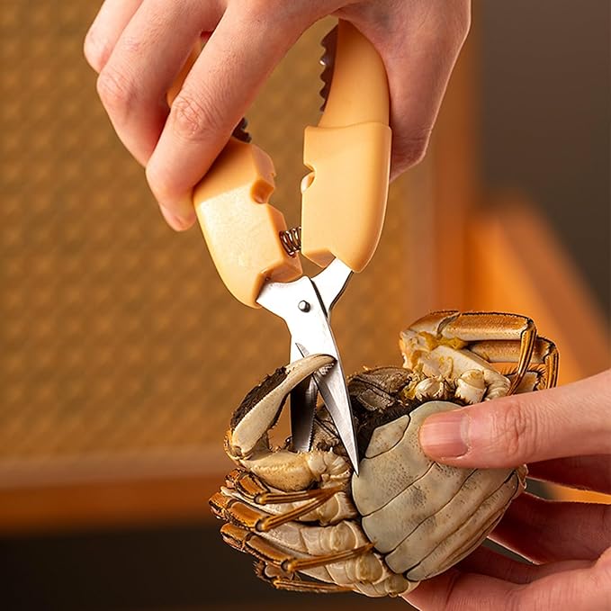 ACCUFINE Crab Crackers and Tools Yellow in Case Set for Party Crab Scissors for Cutting the Shell Lobster Crackers and Picks Sets with Carrying Case Seafood Scissor Shrimp (yellow)