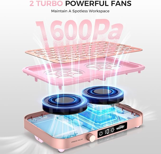 Professional Nail Dust Collector, 1600PA Portable Vacuum Fan Dust Collector with Disposable Filter Paper (30 Pcs) for Nail Polishing & Manicure Pedicure, Low Noise, Nail Salon & Home - Pink-BrightBean Baby