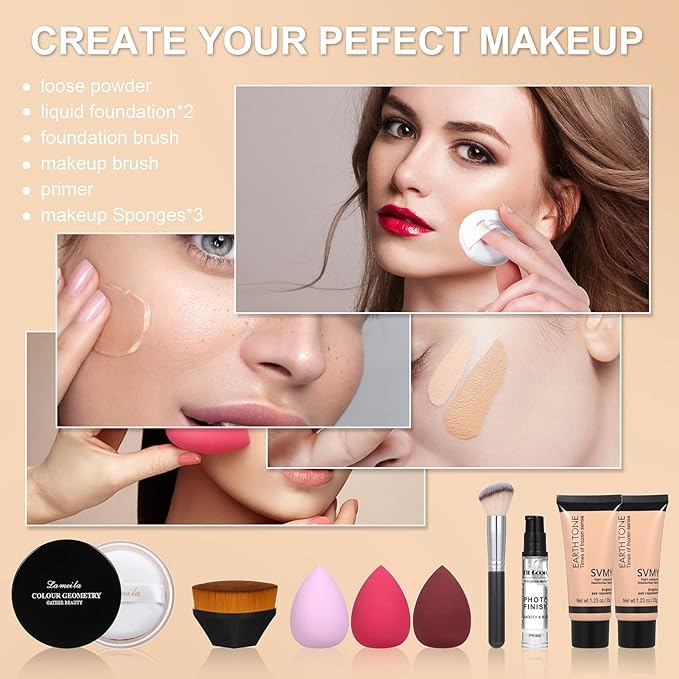 Foundation Liquid Full Coverage Matte Oil Control Concealer with Face Primer & Makeup Brush & Makeup Sponges-BrightBean Baby