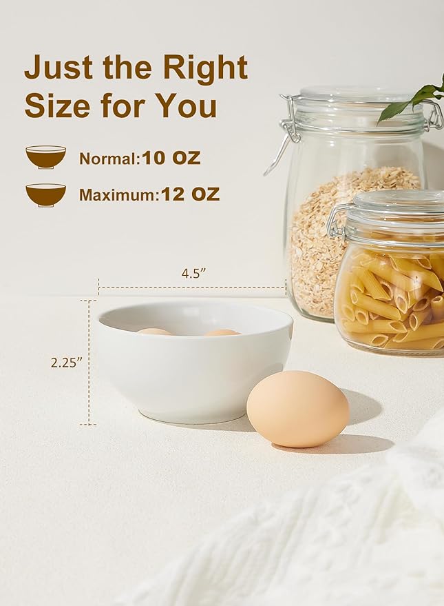 Yedio Small Bowls Set, White Ceramic Bowls of 6, 10 oz Porcelain Bowl for Kitchen Dessert Rice Side Dish Snack Soup Fruits Cereal Ice Cream, Microwave Dishwasher Freezer Oven Safe Easy Clean Stackable