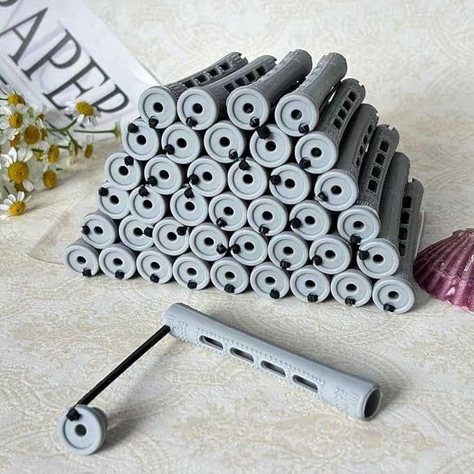 Perm Rods Set for Short Natural Hair 40pcs Gray Plastic Cold Wave Rods Hair Curling Rollers with Steel Pintail Comb Rat Tail DIY Hairdressing Tools（40pcs Gray）-BrightBean Baby