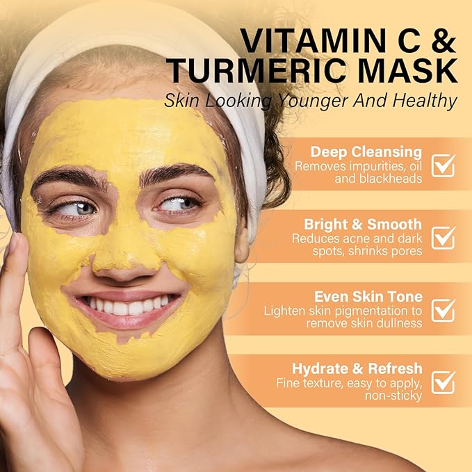 Turmeric Vitamin C Clay Mask -Turmeric Facial Mask - Brightening Clay Face Mask Skincare, Deep Cleansing Face Mask, Acne Face Mask for for Dark Spots, Dull Skin, Refining Pores and Controlling Oil-BrightBean Baby