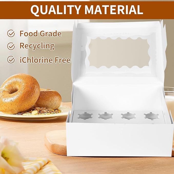 10 pack Cake and 8 Cupcakes Bento Box transparent and clear Dessert Storage Container with Lid Portable Box for Cakes Cupcakes, Great for Birthdays Parties (White, 1+8(10Pack))