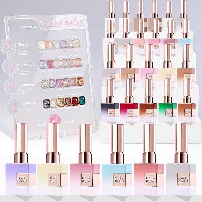 Double Rhythm 28Pcs 0.5Oz Glitter Gel Nail Polish Set Same Color Same Bottle Soak Off Gel Polish Kit Nail Art Manicure Salon DIY at Home (Sparkle Pearl Shimmer Collection-T24-9)-BrightBean Baby