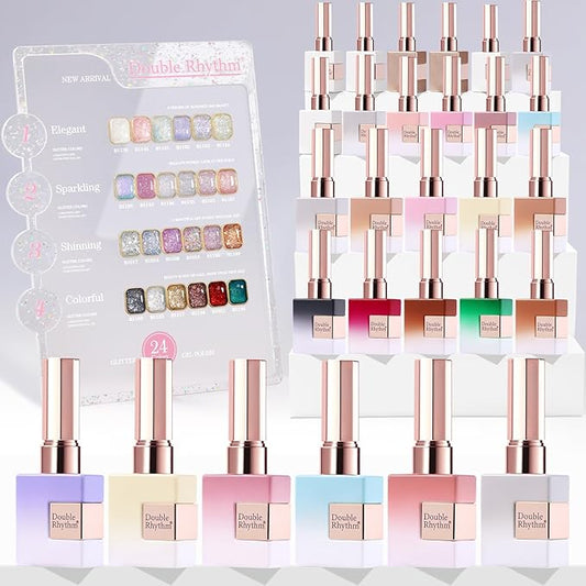 Double Rhythm 28Pcs 0.5Oz Glitter Gel Nail Polish Set Same Color Same Bottle Soak Off Gel Polish Kit Nail Art Manicure Salon DIY at Home (Sparkle Pearl Shimmer Collection-T24-9)-BrightBean Baby