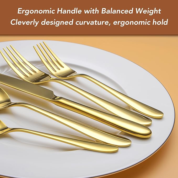 40 Piece Gold Silverware Set Service for 8, EIUBUIE Premium Stainless Steel Gold flatware Cutlery Sets, Mirror Polished Modern Kitchen Eating Utensils Sets Include Spoons Forks Knives