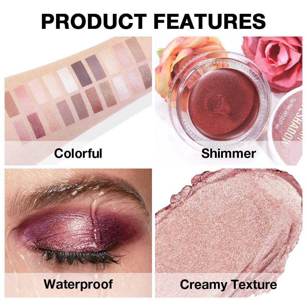 Cream Glitter Antique Rose Shimmer Metallic Eyeshadow Palette Makeup, Natural Single Mini Instant Holographic Eyeshadow For Women, Sombras Crema Para Ojos,Talc,Paraben&Cruelty Free,R02-BrightBean Baby