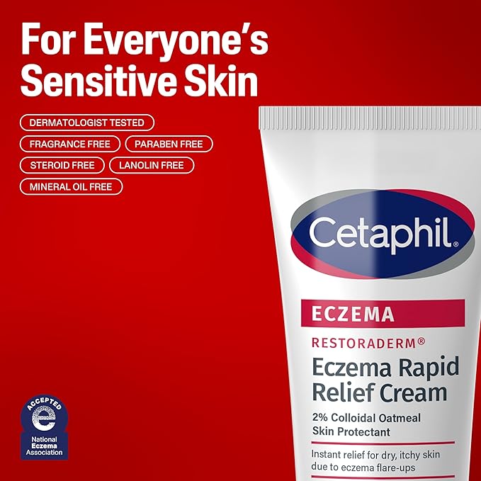 CETAPHIL ECZEMA RESTORADERM FLARE-UP RELIEF CREAM, For Eczema Prone Skin, 8 oz, Barrier Repair, 48 Hour Hydration, 2% Skin Protectant Colloidal Oatmeal, Steroid Free-BrightBean Baby