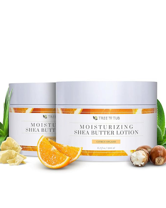 Tree to Tub Shea Body Butter for Dry, Extremely Dry, Sensitive Skin - Moisturizing Body Cream for Women & Men, Hydrating Body Lotion Moisturizer w/Vitamin C, Organic Cocoa, All Natural Citrus Scent-BrightBean Baby