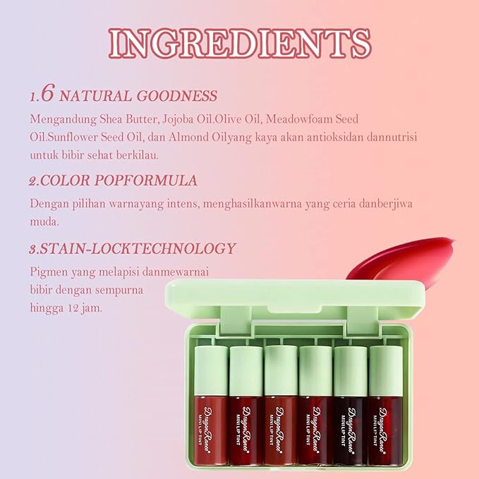 Miniling 6-Color Korean Lip Tint Set - Watery, Velvet Matte Lipsticks for Lips and Cheeks - Long-Lasting, Non-Stick, Shimmery-BrightBean Baby