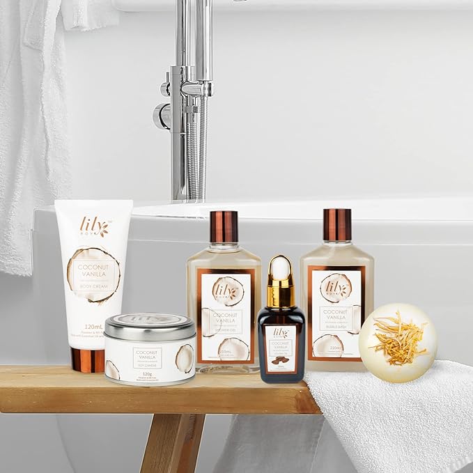 Bath and Body Gift Basket Set for Women - Coconut Vanilla Spa Gift Basket for Women 17-Piece Luxury Bath Gift Set with Shower Gel Self Care Pampering Gifts for Mothers Day, Christmas, Birthday Gifts-BrightBean Baby