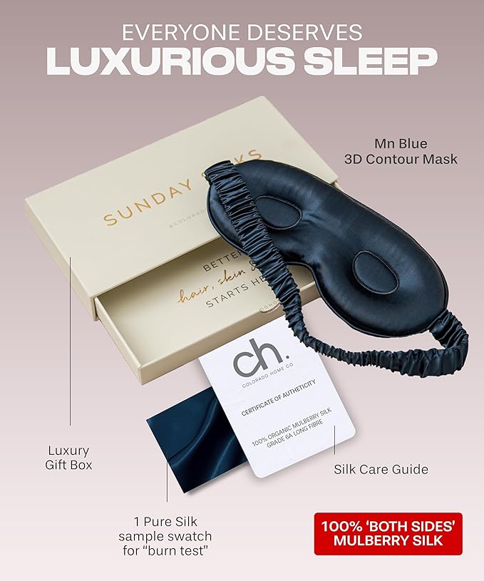 SUNDAYSILKS™ 3D Contoured Silk Sleep Mask | Padded Silk Eye Mask with Eye Cups for Lash Extensions | Blackout, Organic for Women & Men, Perfect for Travel, Slip-Free Deep Sleeping, Antifaz para Dormir-BrightBean Baby