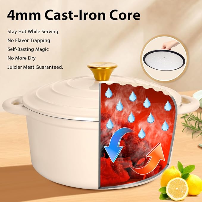 Romswi Enameled Cast Iron Dutch Oven Set - 3qt & 5.5qt Dual Combo White