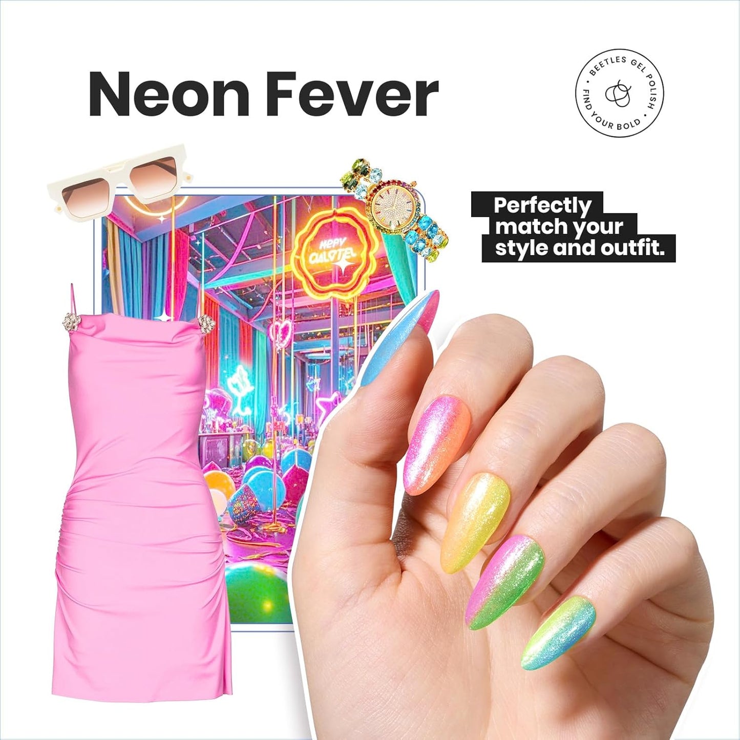 Beetles Neon Nail Polish Set, 6 Colors Glitter Nail Polish Kit Shimmer Pink Blue Green Yellow Orange Neon Fever Quick Dry Fingernail Polish Gifts for Women Salon DIY Manicure Kit-BrightBean Baby