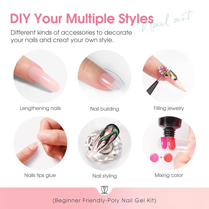 ROSALIND 14 Colors Poly Nail Gel Kit with Mini Nail Lamp Pink Brown Poly Nails Gel Kit Starter Kit With Slip Solution Kit Pink Extensions Gelfor Nail Manicure Beginner-BrightBean Baby