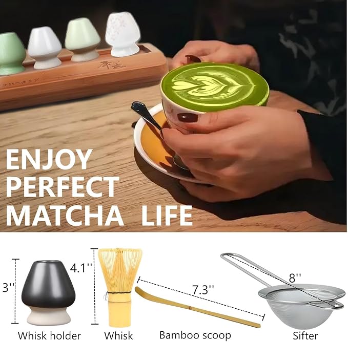 Matcha Whisk Holder Matcha Chasen Whisk Stand Ceramic Holder fit for Traditional Japanese Tea Ceremony Starter Matcha Tools Matcha Bowl (Cyan Matcha Bowl)
