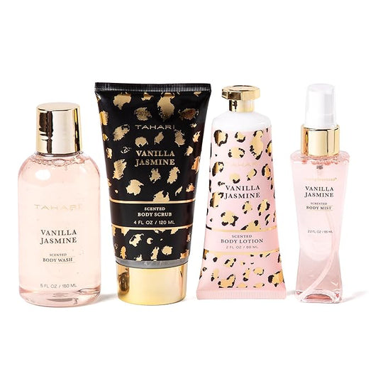 Tahari Spa Gift Set for Women, Vanilla Jasmine Spa Set, Bath Kit for Women Gift Set Includes Body Lotion, Body Wash, Hand Cream, Lotion Gift Set for Women, Birthday Gifts For Women - (Leopard)-BrightBean Baby