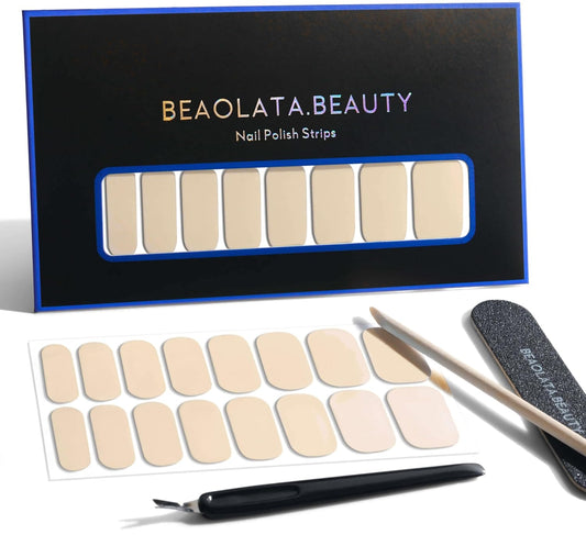 Nail Polish Strips, 32PCS Salon Quality Wraps, Long Lasting Gel Nail Stickers for Women Easy Apply& Remove (Nude Light Beige)-BrightBean Baby