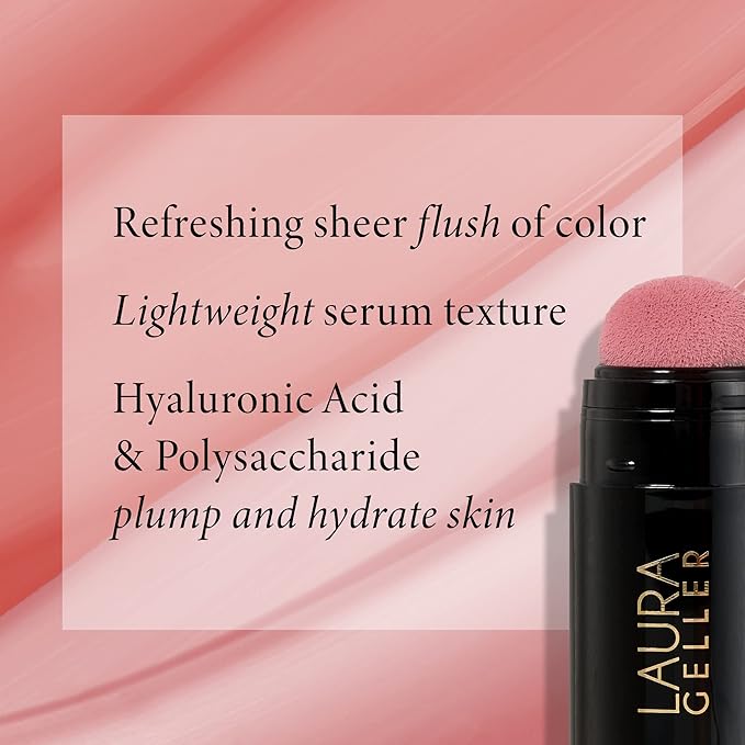 LAURA GELLER NEW YORK Serum Blush Tint, Lightweight Liquid Blush for Cheeks, Weightless Watercolor Sheer Finish, Poppy Peach-BrightBean Baby