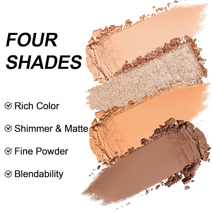 Erinde Quads Matte Eye Shadow Powder Makeup Palette, Nude Neutral Brown Matte Shimmer Eyeshadow, Long Wearing Waterproof Everyday Eye Makeup, sombras de ojos, with Built-In Mirror, 01-BrightBean Baby