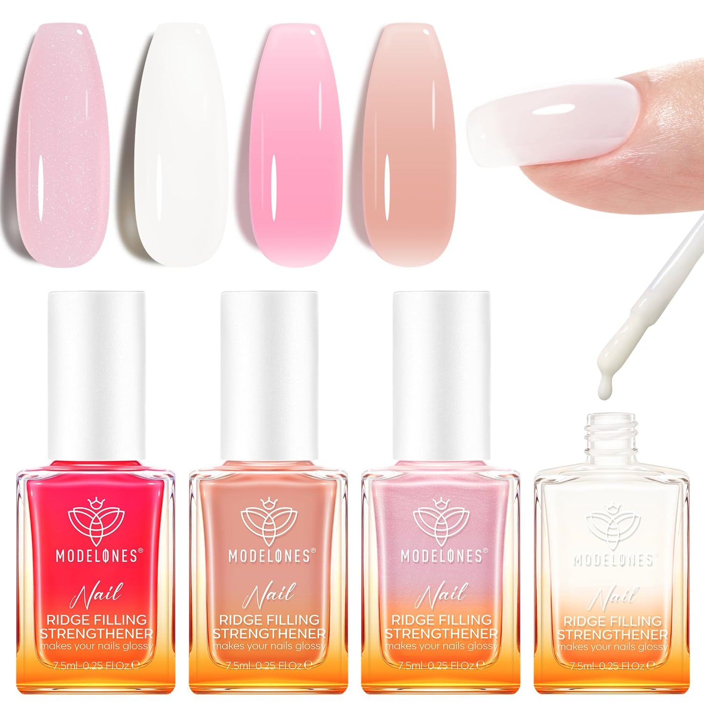 modelones Nail Strengthener Kits Milky White Glitter Pink Nude Nail Polish Sets Nail Repair for Damaged Nails Strengthener and Growth for Thin Weak & Damaged Nail Care Kit for Women 4 Pcs Gifts Sets-BrightBean Baby