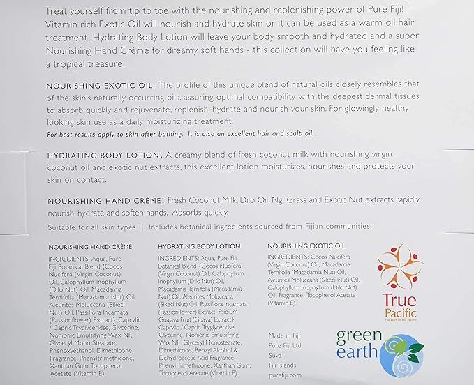 Pure Fiji Nourishing Trio, Ideal Spa Bath Gift Set for Women - Travel Kit - Includes Exotic Body Oil , Hydrating Body Lotion For Women and Nourishing Hand Cream, Mango Scent-BrightBean Baby