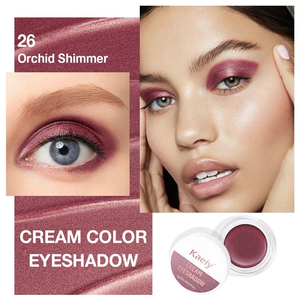 Kaely Single Cream Eyeshadow Pot, Orchid Shimmer Eye Shadow for Older Women High Pigmented Waterproof, Natural Eyeshadow Palette Makeup Brightener, sombras en crema para ojos, Blendable, 26-BrightBean Baby