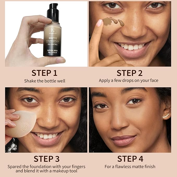 FV Full Coverage Liquid Foundation, Lightweight & Concealing, Long Lasting Matte Foundation Makeup with Flawless Finish, Oil Control Waterproof Foundation for Oily Skin (Toffee Matte)-BrightBean Baby