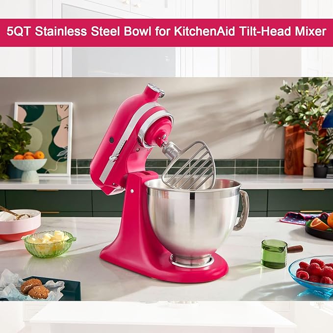 5 QT Stainless Steel Mixer Bowl Compatible with KitchenAid Artisan&Classic Series 4.5-5QT Tilt-Head Mixers K45 KSM70 KSM150 etc. Replacment for KitchenAid Mixer Bowl(Light Weight)
