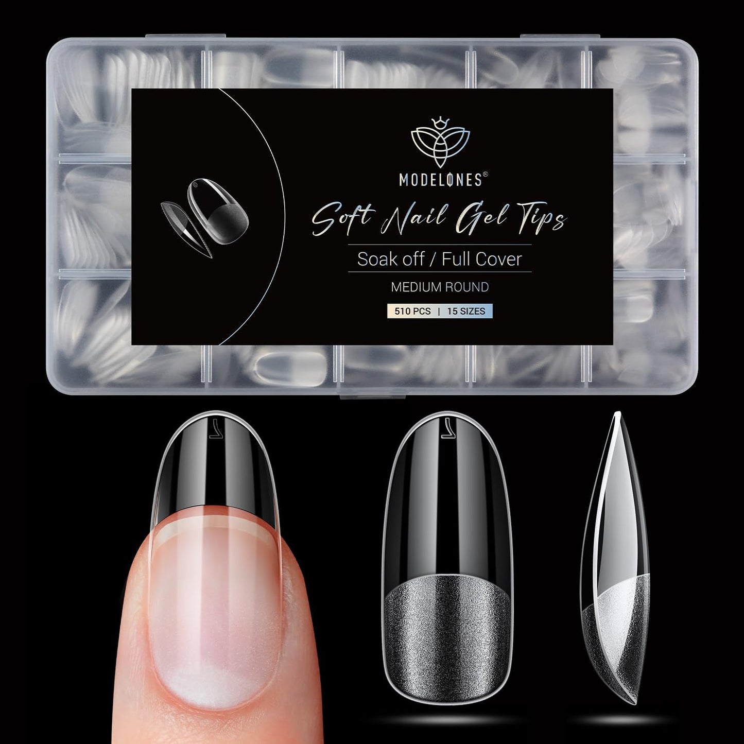 Modelones Medium Round Oval Fake Nail Tips - 510Pcs Gel Tips Pre-shaped Half Matte Full Cover Clear Acrylic Gel Kit False Press on Nails for Extension DIY Salon 15Sizes-BrightBean Baby