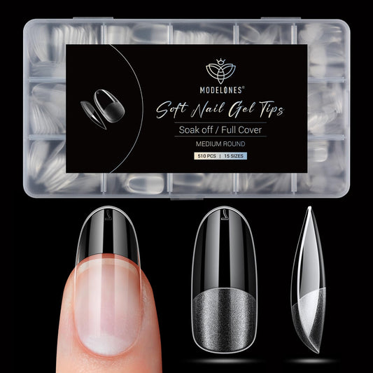 Modelones Medium Round Oval Fake Nail Tips - 510Pcs Gel Tips Pre-shaped Half Matte Full Cover Clear Acrylic Gel Kit False Press on Nails for Extension DIY Salon 15Sizes-BrightBean Baby