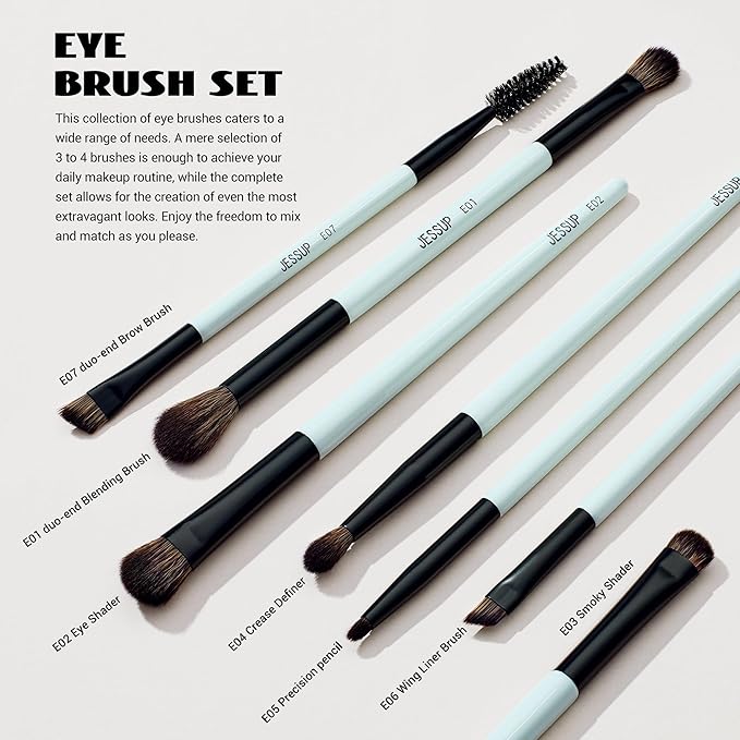 Jessup Makeup Brushes Set 10pcs, Double Sided Foundation Contour Blush Highlight Blending Eyebrow Brush Eyeshadow Eyeliner Concealer Brush, Bright Cyan Cruelty Free Cosmetic Tools T500-BrightBean Baby