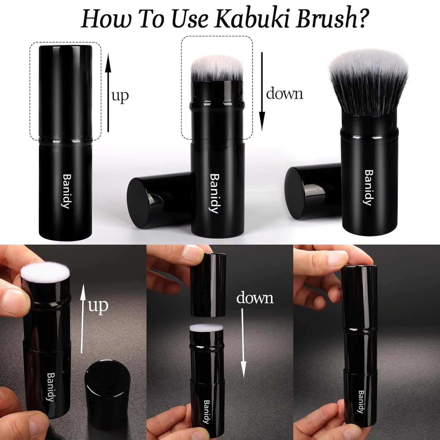 Makeup Brush Kabuki Face Brushes Retractable Travel Blush Kabuki Brush Portable Flawless for Foundation, Powder Blush, Bronzer, Buffing, Liquid, Cream, Cruelty Free with Cover-BrightBean Baby