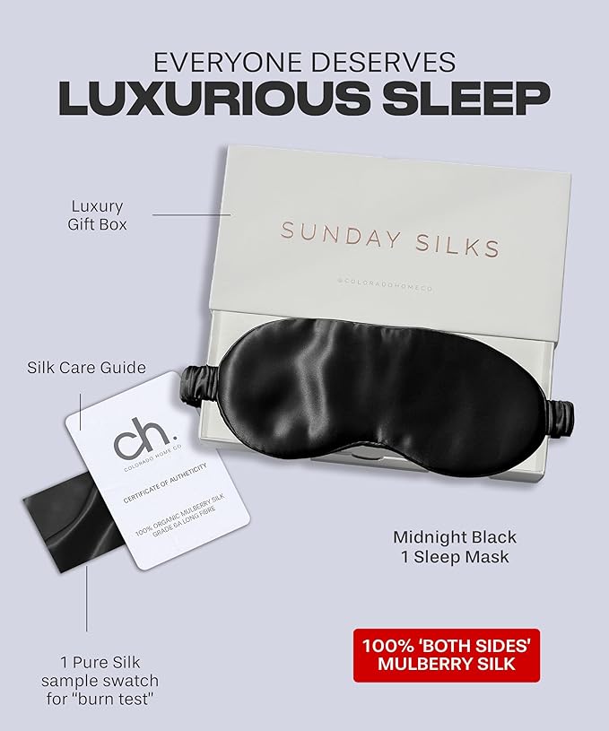 SUNDAYSILKS™ Exclusive Mulberry Silk Sleep Mask | Soft Eye Covers, Blackout Sleeping Mask for Women & Men | Silk Eye Mask for Sleep, Travel, and Relaxation | Antifaz para Dormir [Midnight Black]-BrightBean Baby