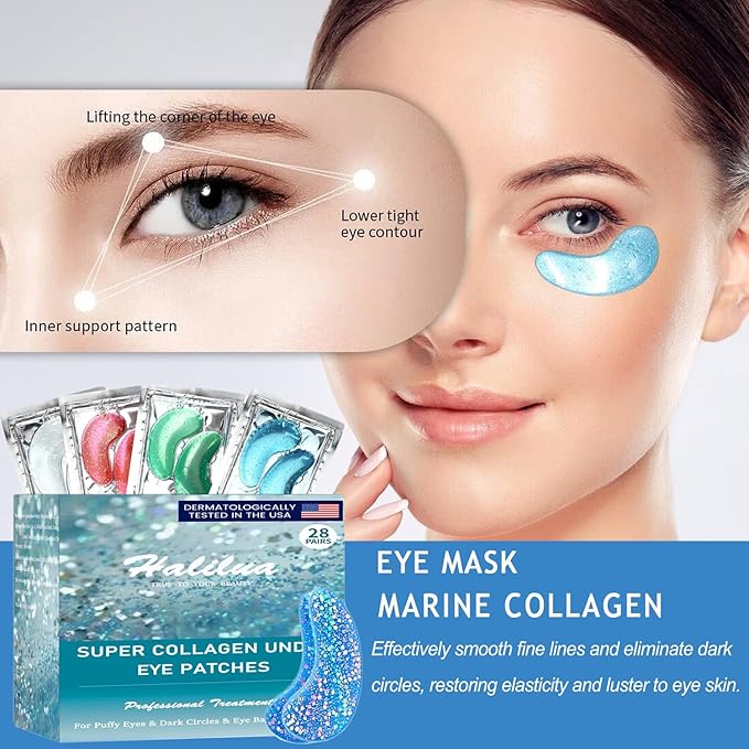 28 Pairs Collagen Eye Mask, Anti Wrinkle Eye Patches for Puffy Eyes and Dark Circles, Natural Marine Collagen Eye Gel Pads for Puffiness, Eye Treatment Skin Care for Puffiness Wrinkle Eye Bags-BrightBean Baby