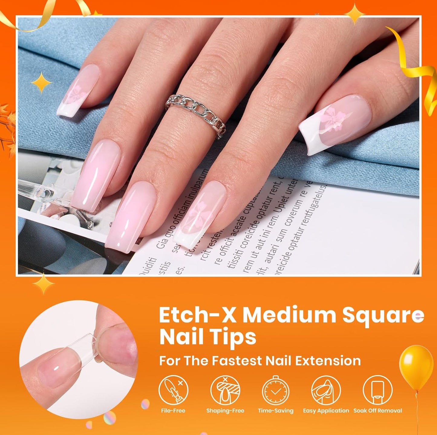 Beetles Gel Nail Tips Etch-X, Square Medium, 288Pcs 12 Sizes, Pre-Etched Half Matte Soft Acrylic False Nail Tips Full Cover Easy DIY Fake Press On Fall Nail Extension Salon Gift for Women-BrightBean Baby