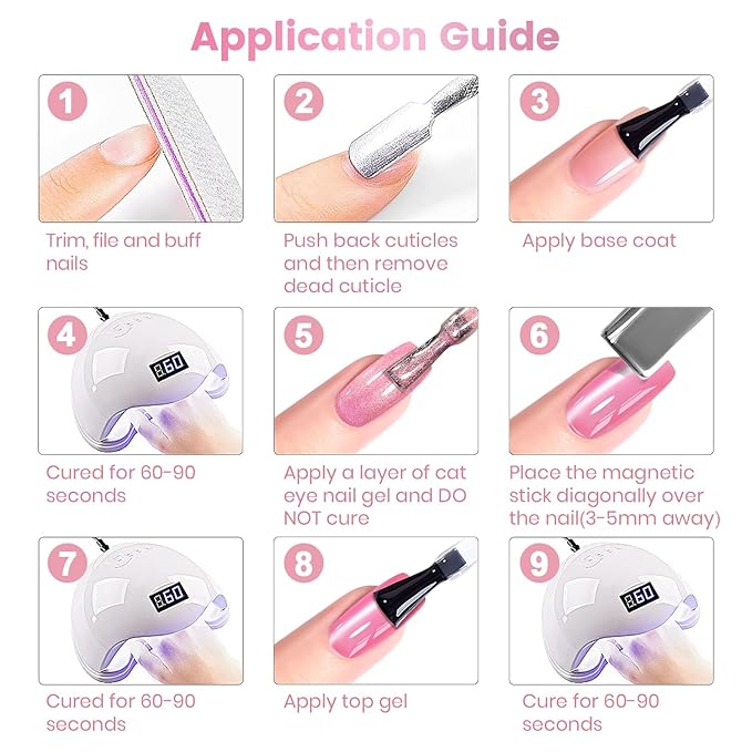 RARJSM Nude Jelly Glass Cat Eye Gel Nail Polish Set 6Pcs Champagne Gold Rose Blush Metal Pink Red Smoothie Ceramics Cateye Silver Glitter Gelpolish with Magnetic Stick UV LED Curing Require Home Salon-BrightBean Baby