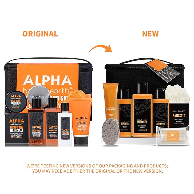 Body & Earth Gift Baskets for Men Bath Set Citrus Scented Bath and Body Gift Set with Body Lotion, Face Wash, Shower Gel, Bubble Bath, Loofah, Birthday Fathers Day Gifts-BrightBean Baby