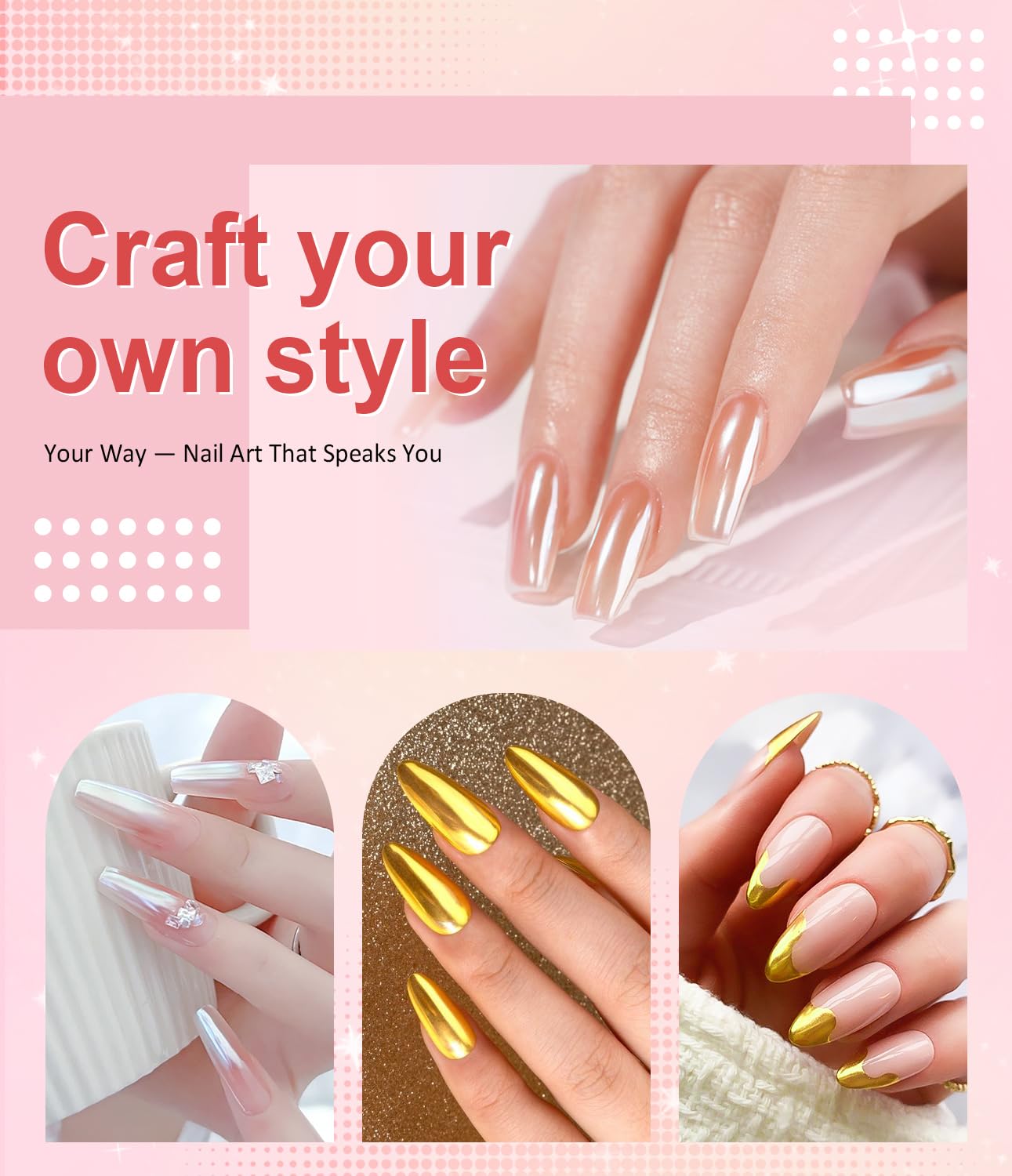 Gold Chrome Nail Powder BISHENGYF -【Magic Mirror Effect】 Pearl Chrome Nail Powder White Clear Aurora Mermaid Iridescent Nail Chrome Powder Pigment Glitter Dust for Manicure Decoation DIY-BrightBean Baby