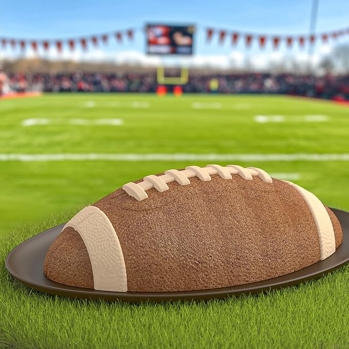 Football Cake Pan with Scraper - 12 Inch Nonstick Football Shaped Silicone Mold for Baking, 3D Breakable Chocolate Mold, Sports-Themed Party