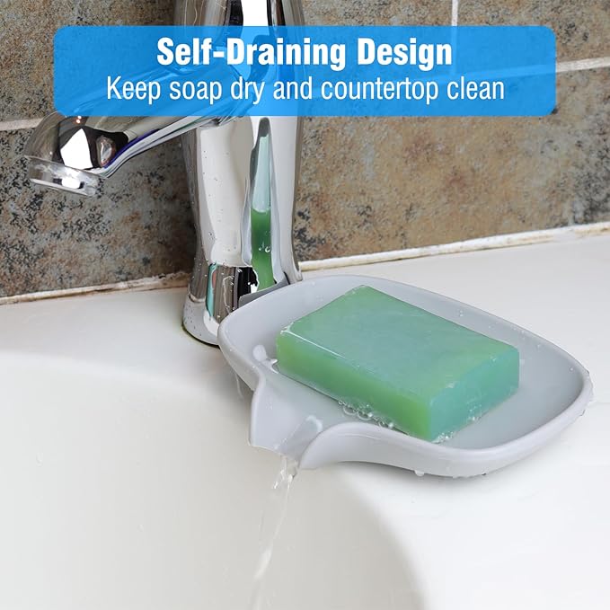 3 Pack Soap Bar Holder, AIMAIAIMAI Self Draining Soap Dish, Quick Drainage, Soap Dishes for Bathroom, Shower, Silicone Soap Tray for Kitchen, BPA-Free, Dishwasher Safe (Gray)