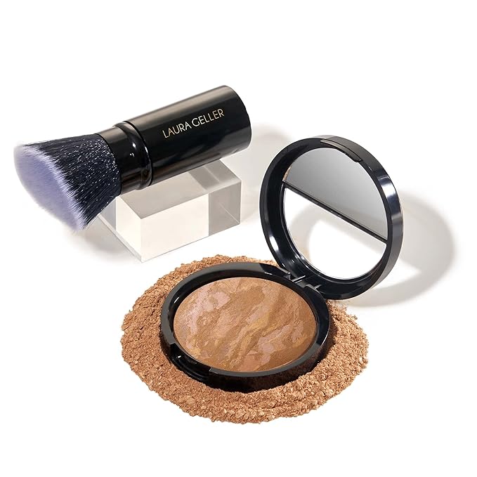 LAURA GELLER NEW YORK Baked Balance-N-Brighten Color Correcting Foundation, Sand + Kabuki Brush-BrightBean Baby