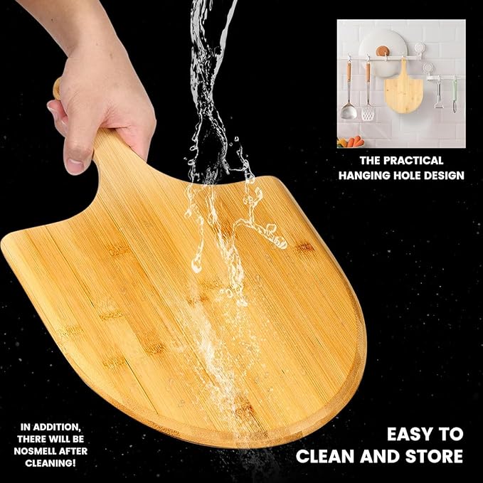 2 Pack Pizza Peel 11 Inch, Natural Bamboo Pizza Spatula Wooden Pizza Spatula Paddle Board for Home Pizza Cutting，Cheese, Bread,Fruit,Vegetable Oragaznie (2)