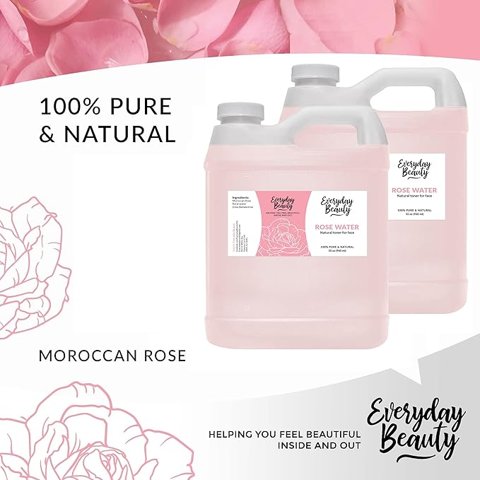 Rose Water Facial Toner Bulk - 64oz Alcohol-Free Vegan All Natural Refreshing Spray Mist for Face and Hair - Uplifts, Calming & Soothing for All Skin Types-BrightBean Baby