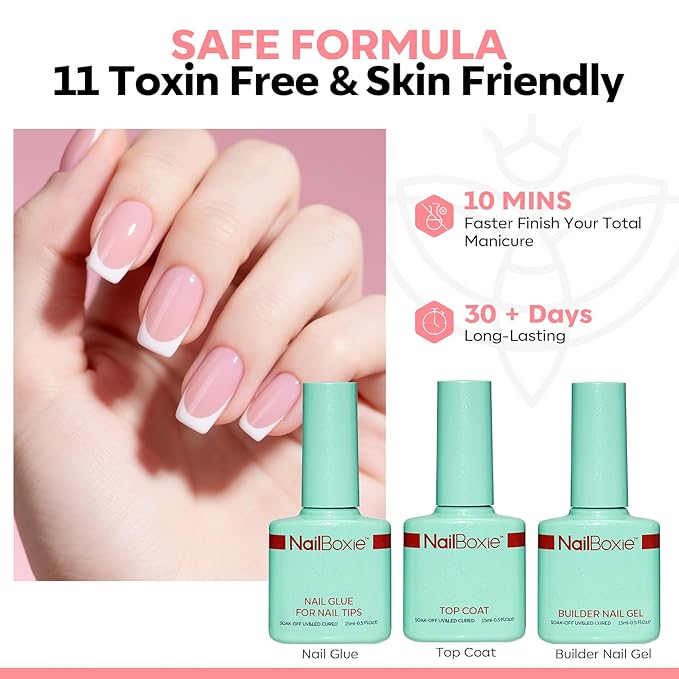 Modelones Press On Nails Kit with Top Coat Nail Glue for Nail Tips Builder Nail Gel 160 PCS Short Brown Square French Tip Press on Nails with LED Light for Easy DIY Nail Art Kit-BrightBean Baby