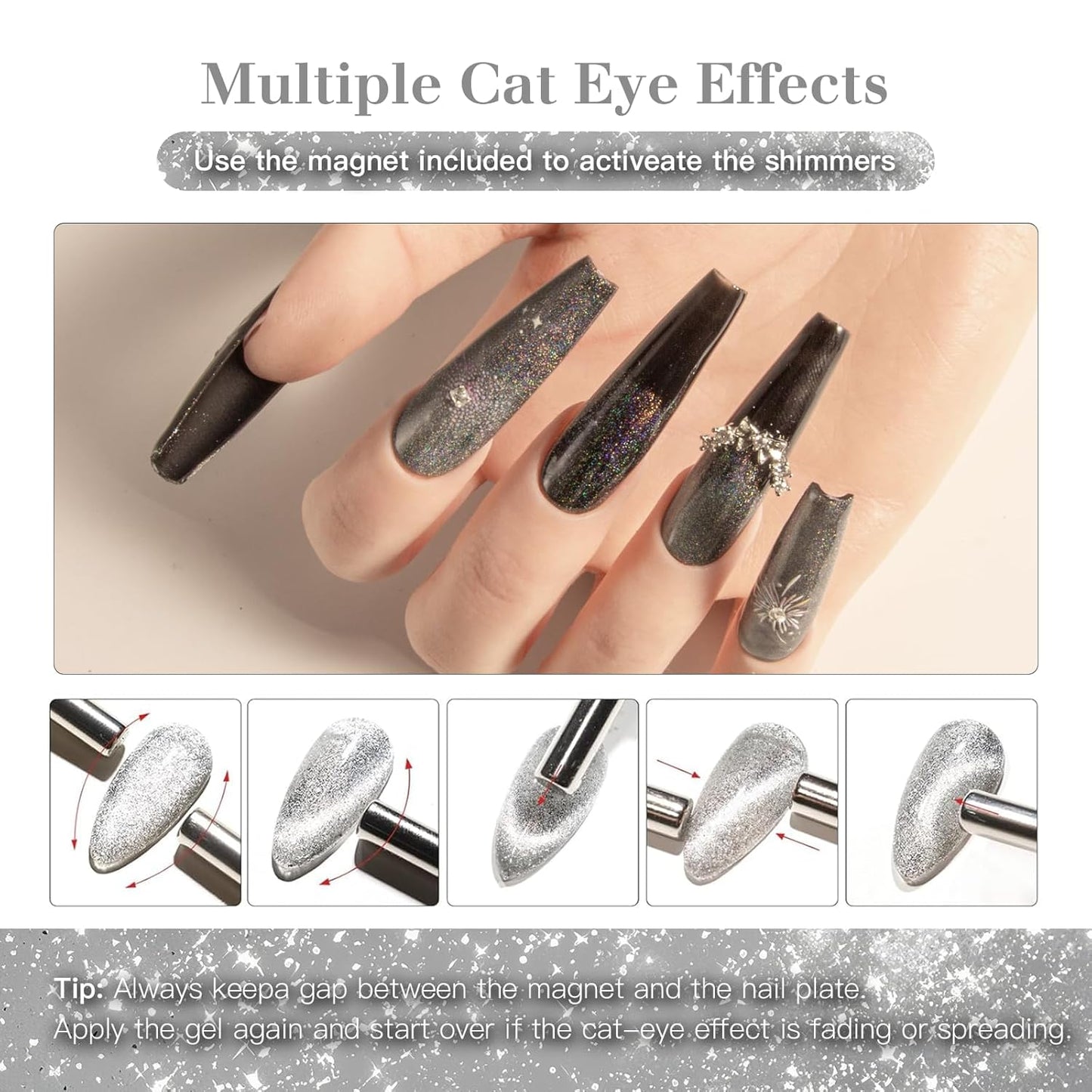 Cat Eye Gel Nail Polish with Magnet Stick, 15ml Magnetic Gel, Create Stunning Cat Eye Effects for DIY Manicures, Long-Lasting, Salon-Quality Finish, Rainbow Beam-BrightBean Baby