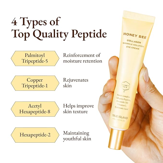 Honey Bee Collagen Fine Line Firming Eye Cream for Puffiness and Bags Under Eyes w/Vitamin C, 4 Peptides & Niacinamide | Bright and Tight Under Eye Cream for Dark Circles 1.01 fl oz-BrightBean Baby