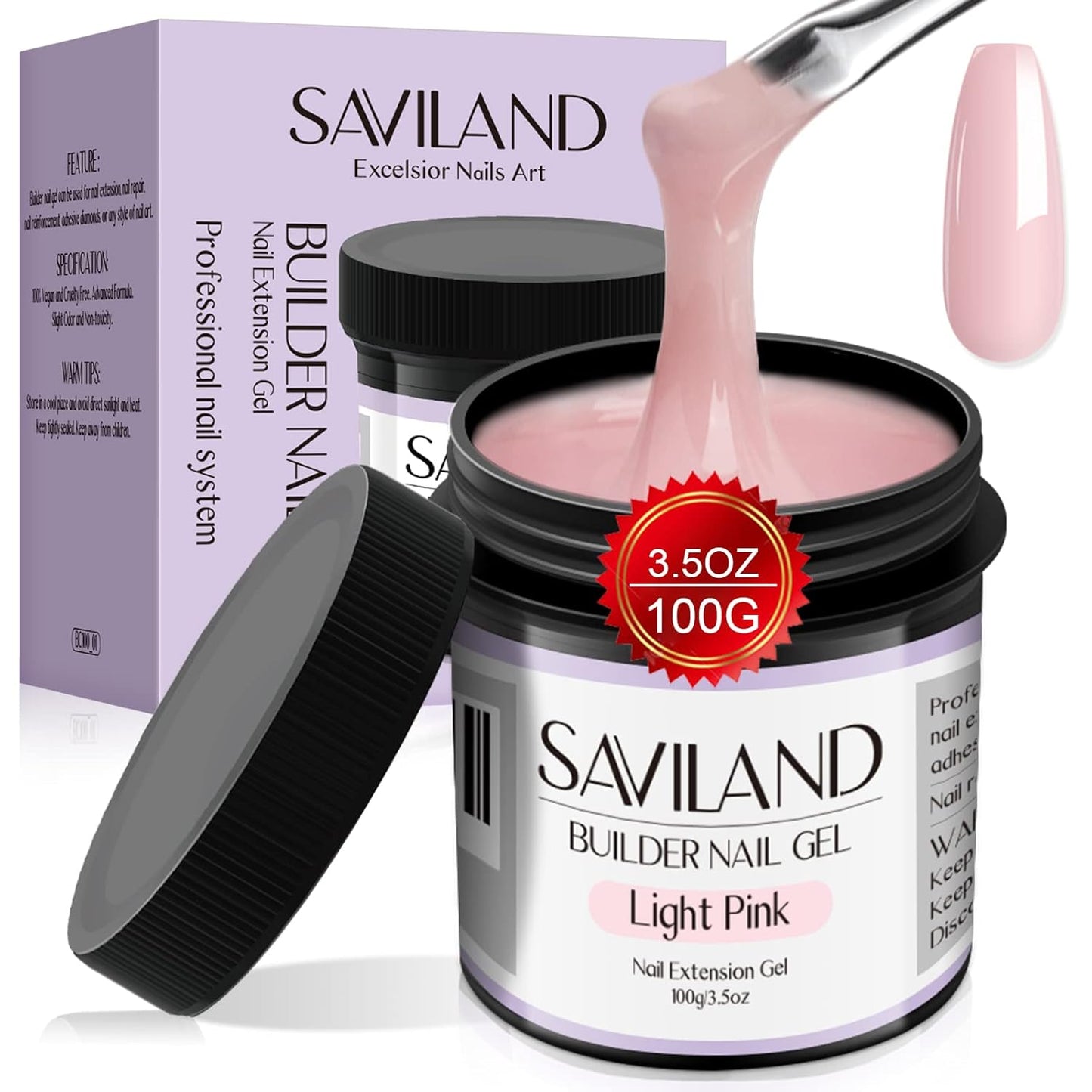SAVILAND 100 G Builder Nail Gel - 3.5 oz Light Pink Hard Gel for Extension Nail Art Manicure Starter for Professional Nails Salon Home DIY-BrightBean Baby