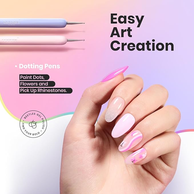 Beetles Nail Art Brushes, 6pcs Nail Art Tool Set, Nail Double-headed Dotting Tools, Striping Nail Art Brushes for Long/Short Lines, Nail Drawing Pen with Nail Brush Holder&Palette For Nail Design-BrightBean Baby